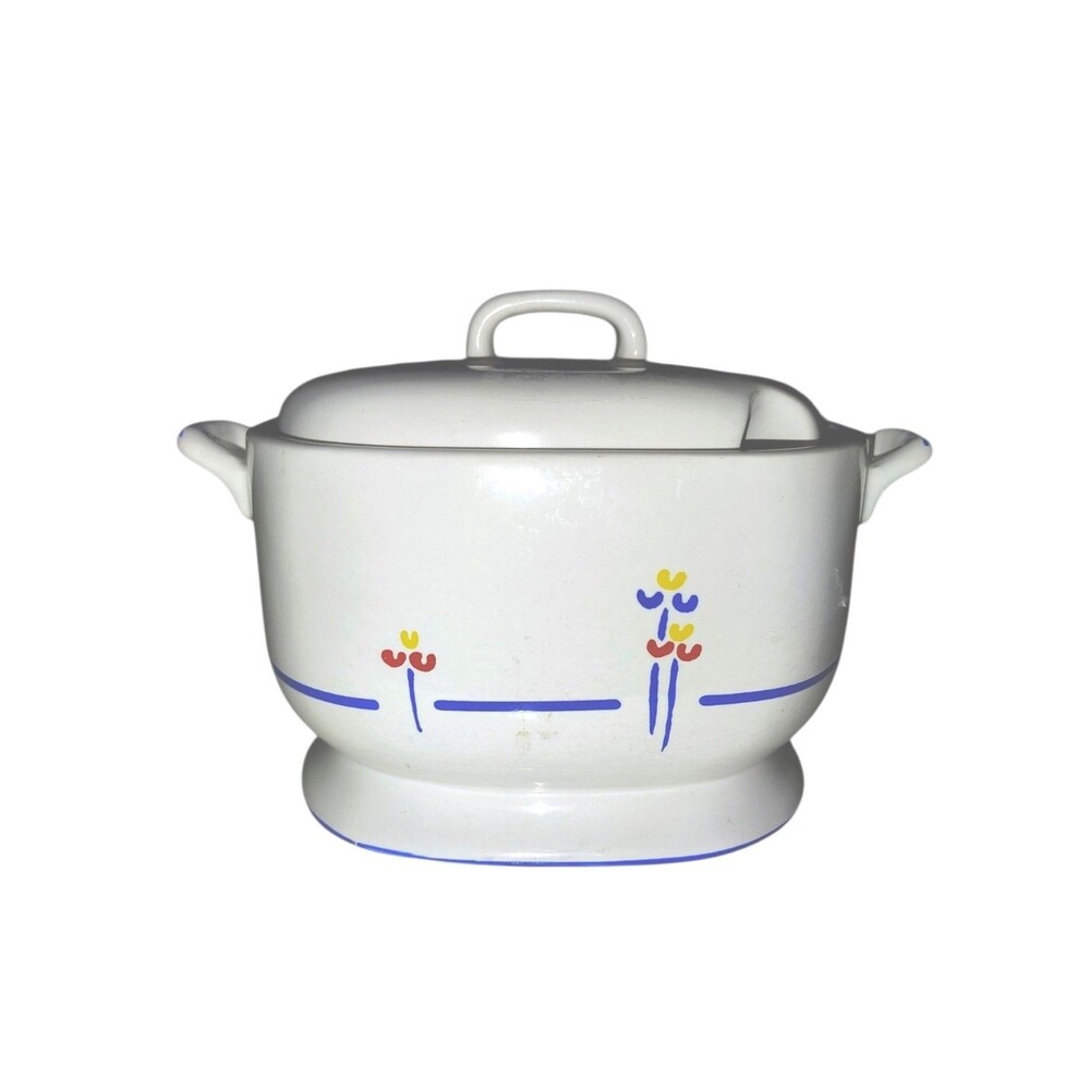 Riva Designs Tulips Soup Tureen Gravy Boat Serving Dish Blue Japan Vintage   OO